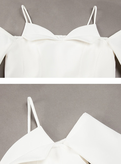White Off Shoulder Slim A-line Dress