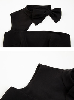 Black Party Asymmetric Bowknot A-line Dress