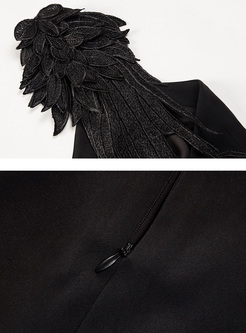 Black Sexy Wings-patched Mini A-line Dress