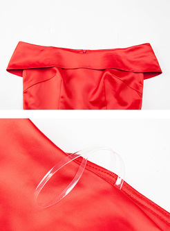Red Asymmetric Hem A-line Dress