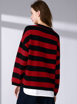 Red Striped Lantern Sleeve Sweater