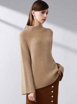 Brown Brief Flare Sleeve Loose Sweater