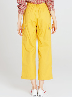 Yellow High Waist Slim Straight Pants