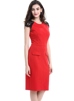 Red Brief Lace Sleeveless Slim Bodycon Dress