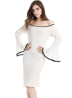White O-neck Flare Sleeve Bodycon Dress