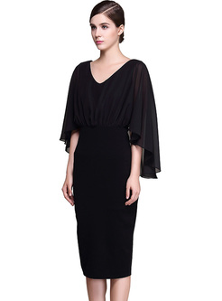 Black Caped-sleeve Bodycon Dress