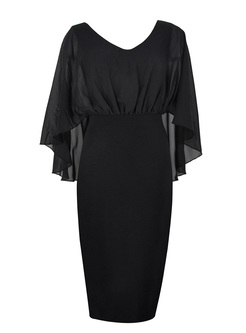 Black Caped-sleeve Bodycon Dress