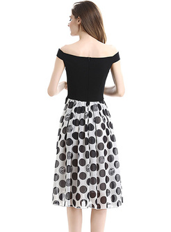 Elegant Dot Print Slash Neck A-line Dress