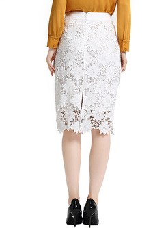 White Lace High Slim Skirt