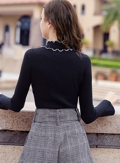 Sweet Flare Sleeve Stand Collar Knitted Sweater