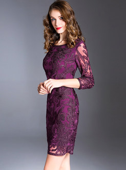 Vintage Lace Embroidered Bodycon Dress