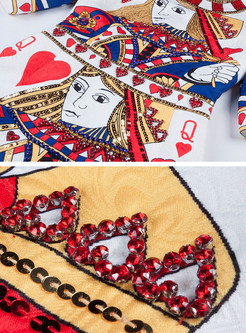 Stylish Poker Design Half Sleeve Skater Dress