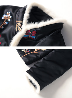 Ethnic Embroidered Fur Collar Thicken Coat