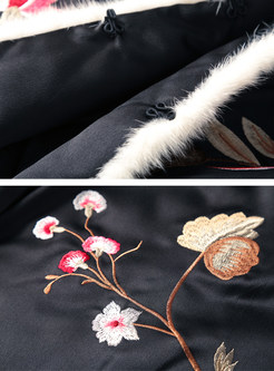 Ethnic Embroidered Fur Collar Thicken Coat