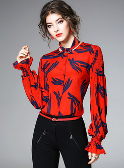 Red Silk Flare Sleeve Blouse
