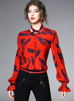 Red Silk Flare Sleeve Blouse