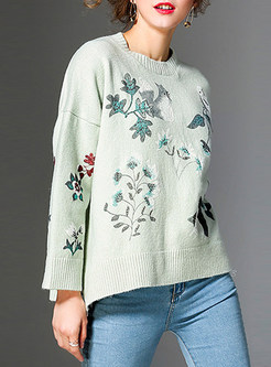 Loose Long Sleeve Floral Print Knitted Sweater
