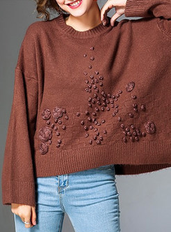 Brief Stereoscopic Flower Loose Knitted Sweater