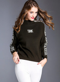 Causal Letter Design Stand Collar Knitted Sweater