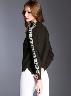 Causal Letter Design Stand Collar Knitted Sweater