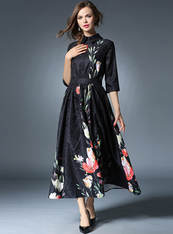 Elegant Floral Print Long Dress