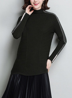 Striped Hit Color Asymmetric Knitted Sweater