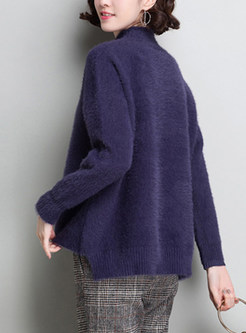 Stand Collar Asymmetric Hem Sweater