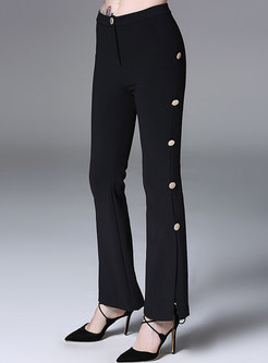 Black Stylish Slit Button Design Flare Pants