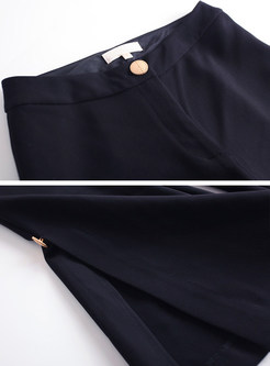 Black Stylish Slit Button Design Flare Pants