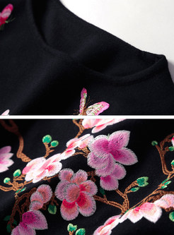 Ethnic Embroidered Striped Asymmetric Kimono