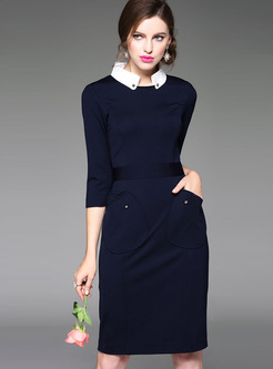 Brief Stand Collar Pocketed Bodycon Dress