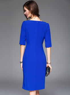 Elegant Color-blocked Asymmetric Neck Bodycon Dress