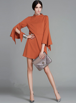 Orange Asymmetric Flare Sleeve Mini A-line Dress