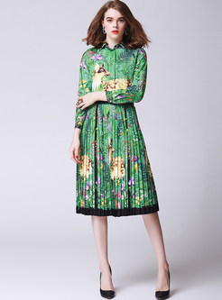 Green Vintage Print Long Sleeve Two-piece Outfits