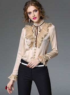 Sweet Flare Sleeve Stand Collar Blouse