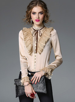 Sweet Flare Sleeve Stand Collar Blouse