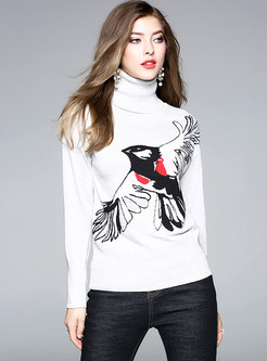 Owl Design Cashmere Turtle Neck Sweater