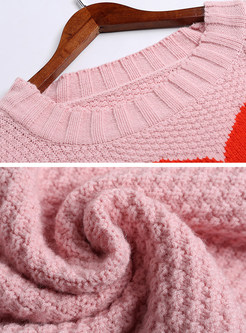 Pink Heart Pattern Knitted Sweater