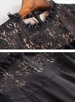 Black Lace Flare Sleeve High Waist Jumpsuits