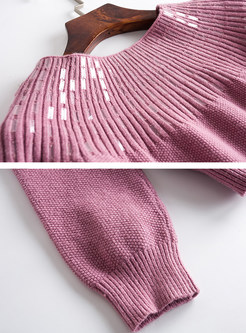 Pink Sequins Knitted Sweater & Slim Pencil Pants