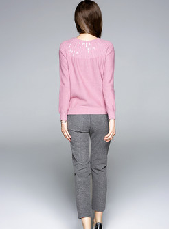 Pink Sequins Knitted Sweater & Slim Pencil Pants