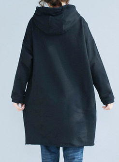 Black Loose Hooded Cartoon Pattern Shift Dress