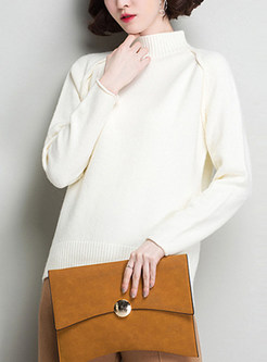 Brief Stand Collar Asymmetric Knitted Sweater