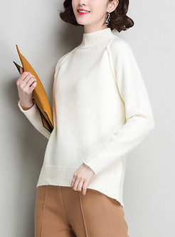 Brief Stand Collar Asymmetric Knitted Sweater