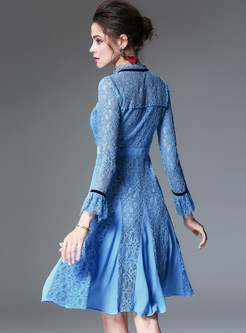 Elegant Flare Sleeve Splicing A-line Dress