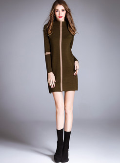 Striped Hit Color Turtle Neck Knitted Dress