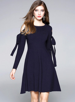 Stylish Off Shoulder Tied Knitted Dress