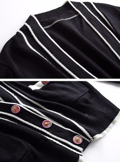 Black V-neck Short Knitted Coat