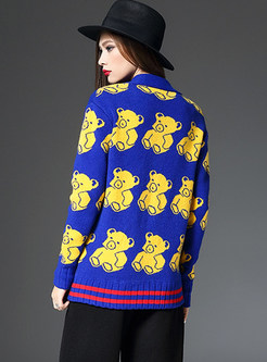 Blue Bear Pattern Knitted Coat