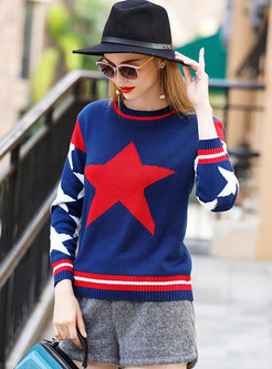 Star Pattern Hit Color Knitted Sweater